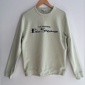BEN SHERMAN Light Green Sweatshirt Crew Neck Long Sleeve Front Spell Out Logo